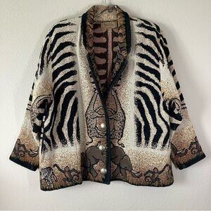 PAINTED PONY VTG Tapestry Jacket Safari Animals Button Up Pockets Artsy Neutral